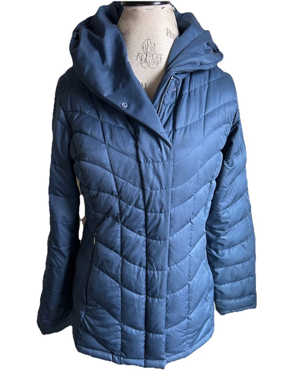 Patagonia Downtown Loft Goose Down Jacket Womens S Blue Hooded Quilted Coat